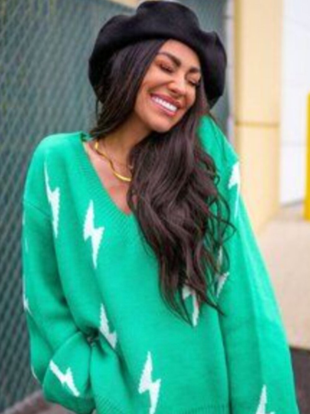 DRESSED IN LALA Green Lightning Bolt Sweater Size Small